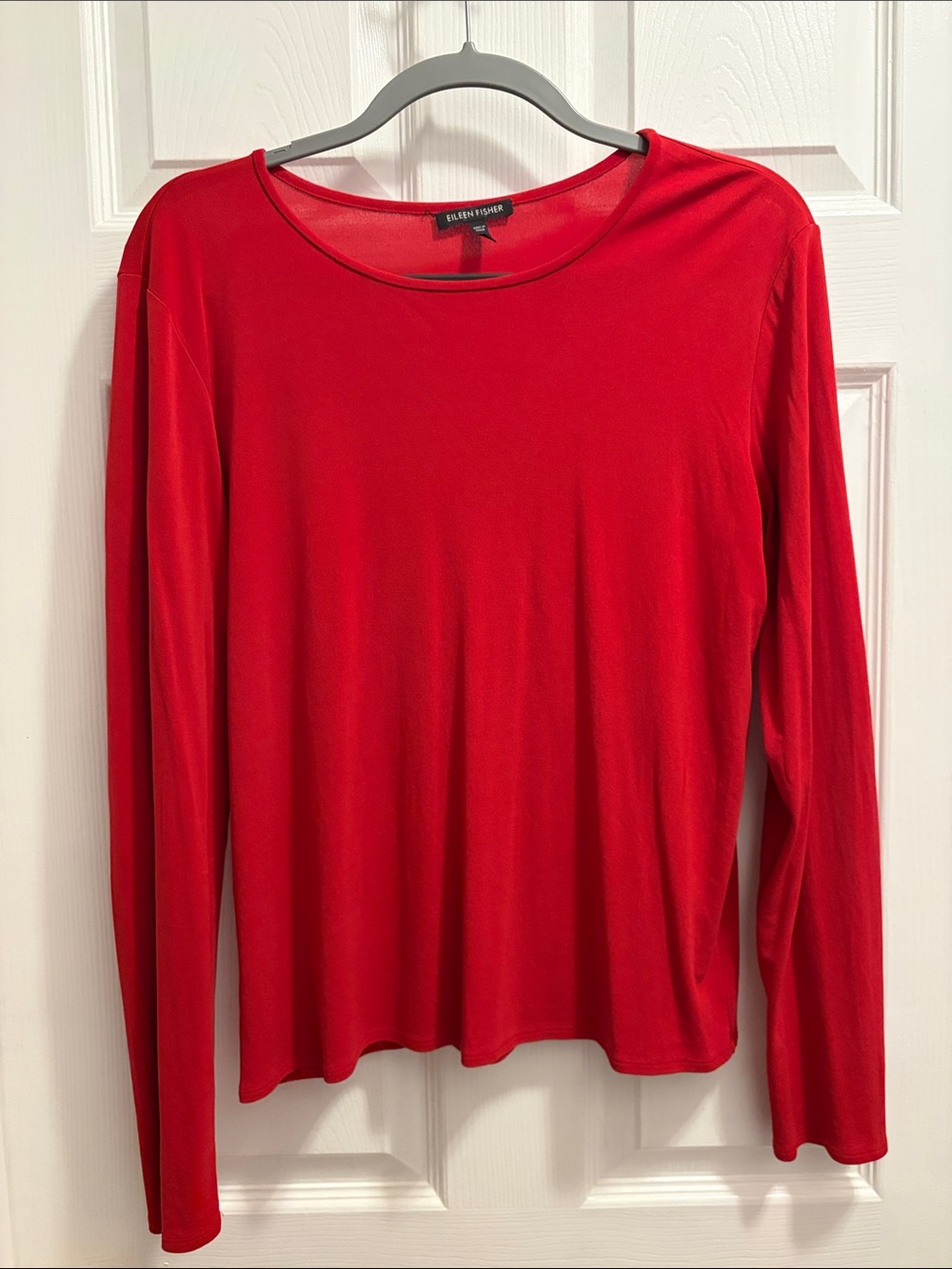 Eileen Fisher Red Long-Sleeve Crew Neck Tee